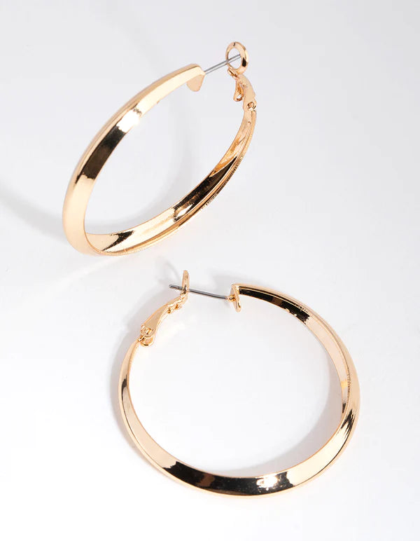 Gold Bevelled Edge Hoop Earrings