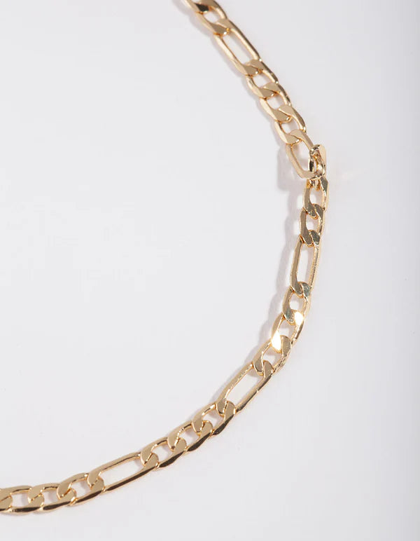 Gold Plated Thin Figaro Chain Bracelet