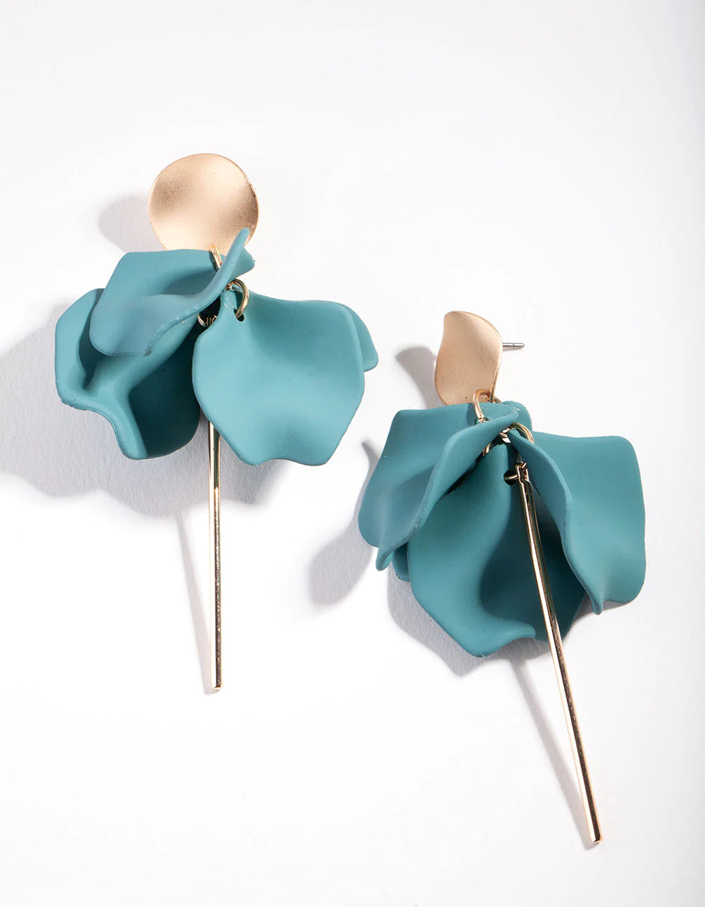 Gold Teal Petal Drop Earrings