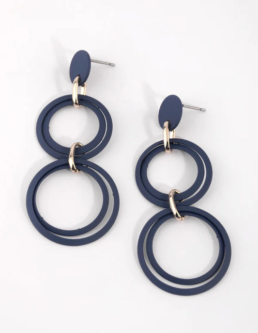 Matte Navy Circular Drop Earrings