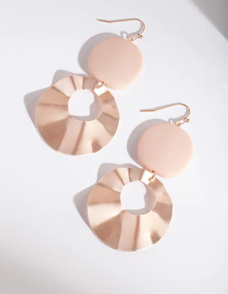 Pink Metal Double Disc Earrings