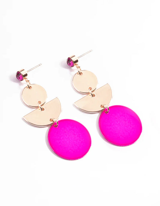 Rose Gold Geometric Multi Disc Drop Earrings