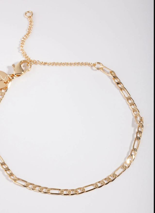 Gold Plated Thin Figaro Chain Bracelet